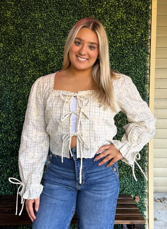 EMBROIDERED Floral Tie-Front Top