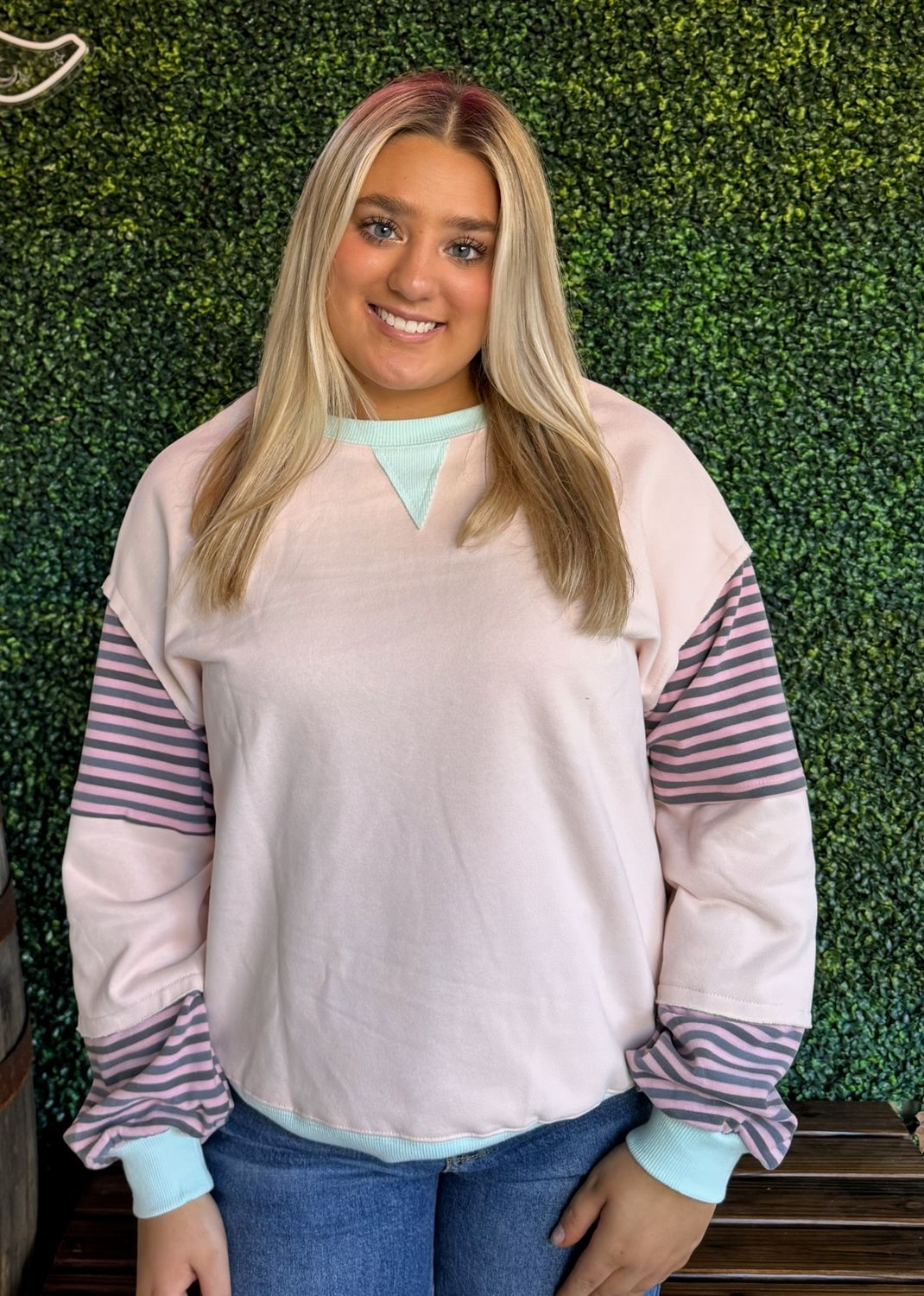 Striped Colorblock Drop Shoulder Sweatshirt, Size: Small