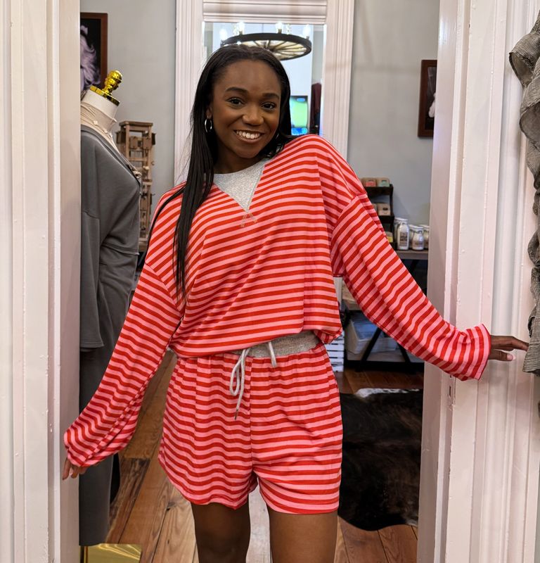 Stripe Ribbed Pullover and Shorts Set