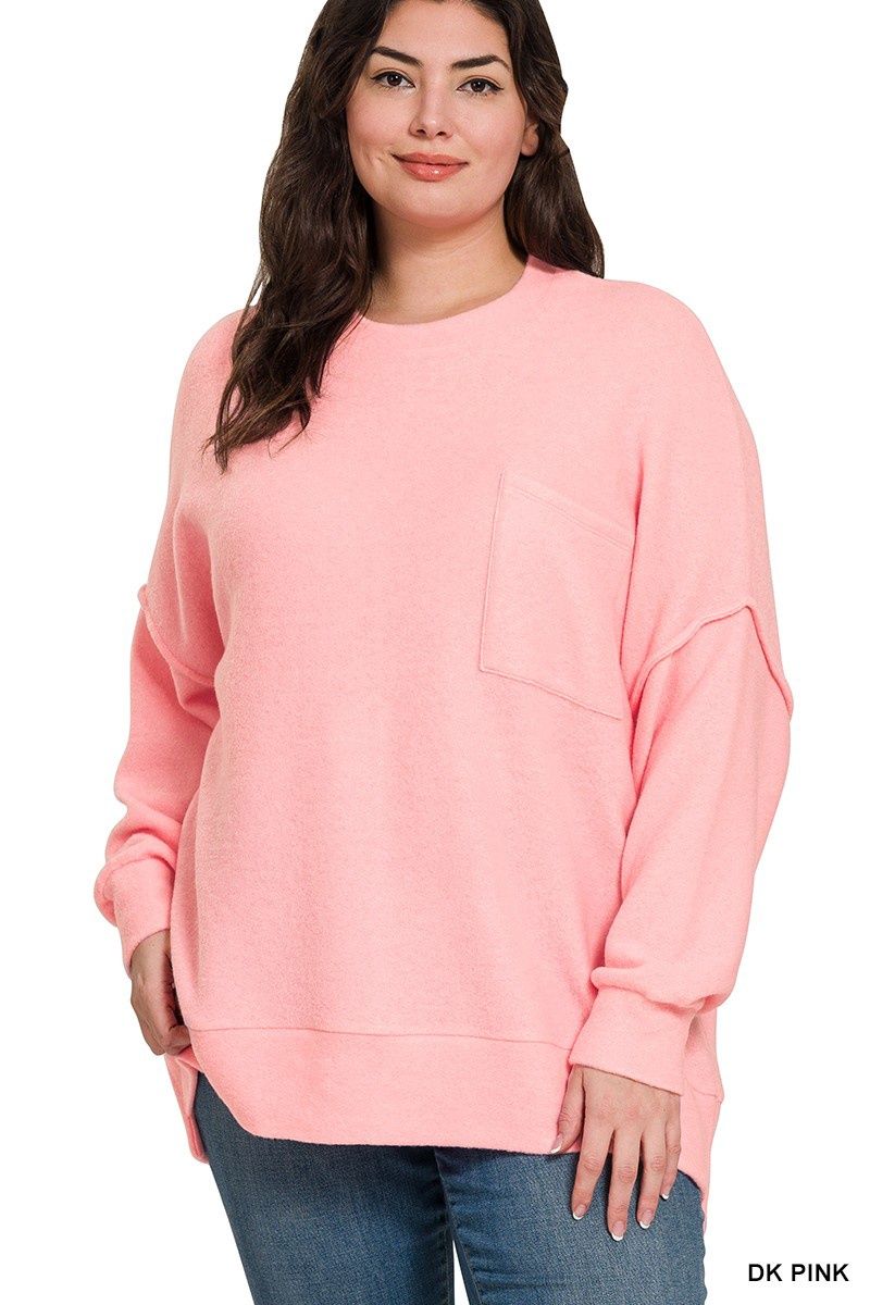 Plus Brushed Melange Drop Shoulder Sweater, Color: DK Pink, Size: 1X/2X-Large