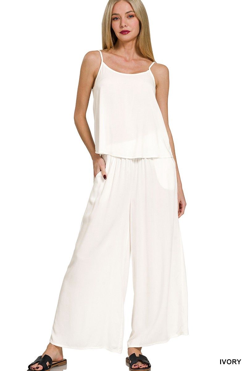 Woven Cami &amp; Pants Set, Color: Ivory, Size: Small