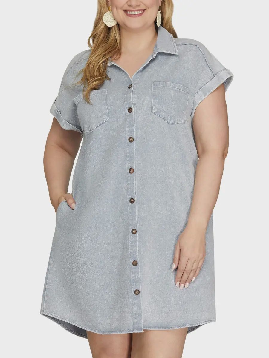Plus Washed Twill Shirt Dress, Size: X-Large