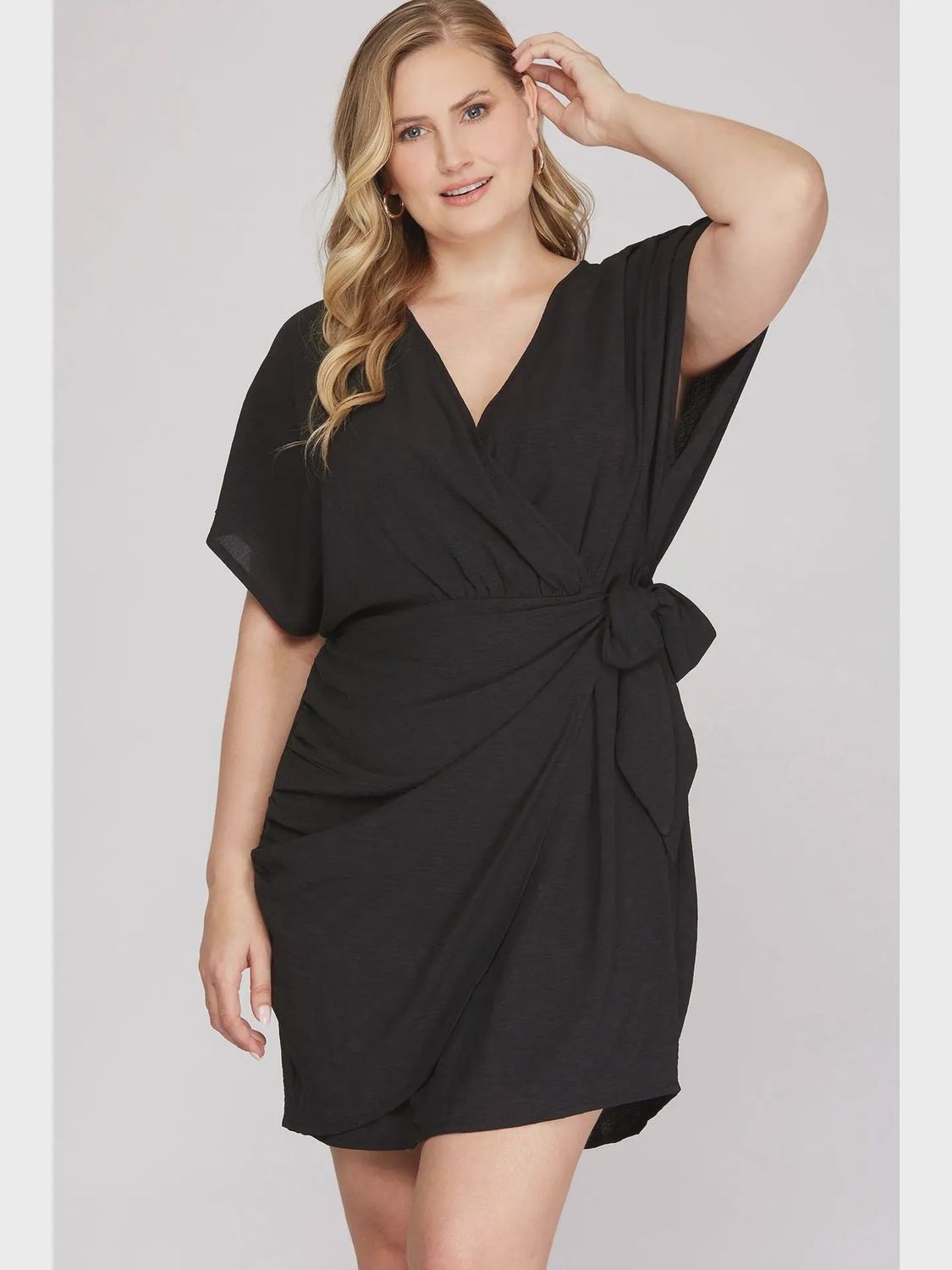 Plus Dolman Sleeve Surplice Woven Dress, Size: X-Large