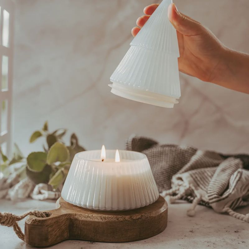 White Holiday Tree Vessel | 9 oz Coconut Soy Wax Candle