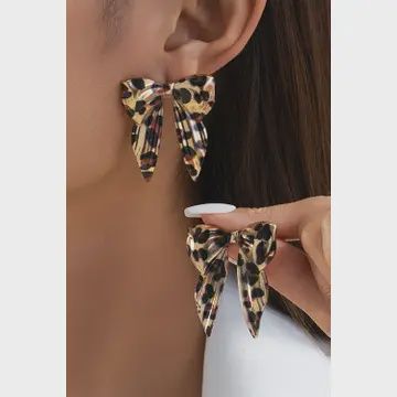Western Leopard Print Bow Knot Shape Plated Alloy Earrings