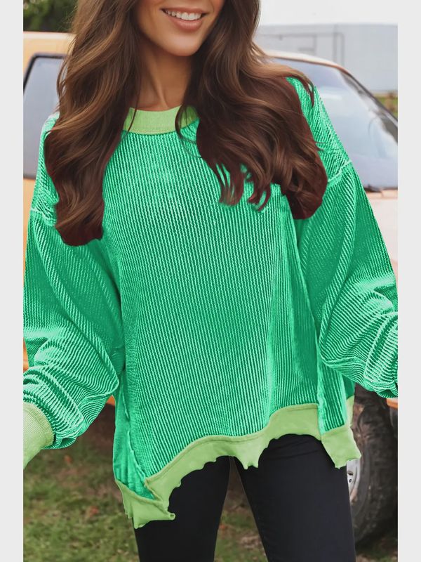 Fashion Twisted Rib Uneven Hem Drop Shoulder Loose Knit Top