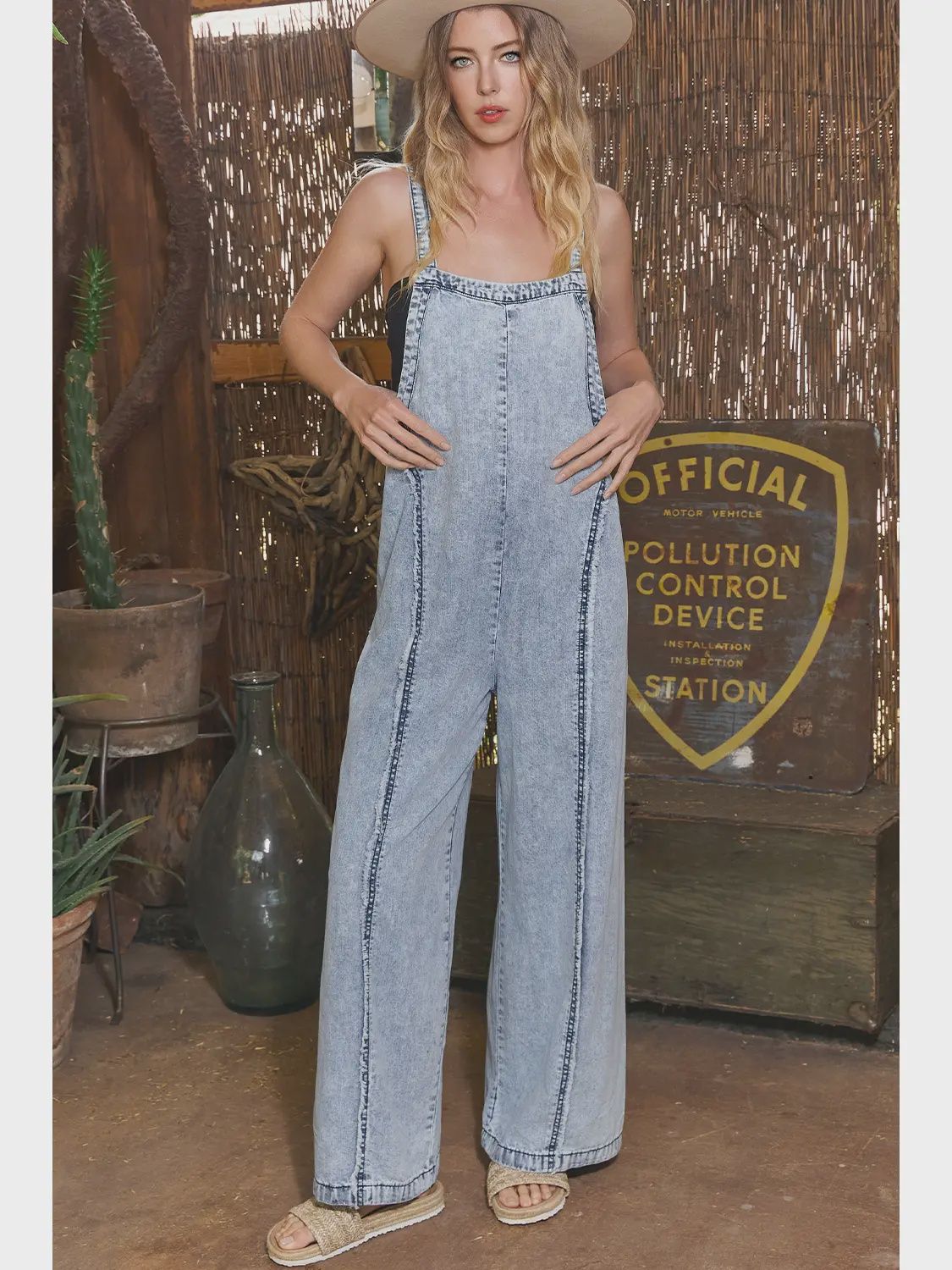 Western Fall Light Wash Frayed Exposed Seam Denim Overall, Size: Small