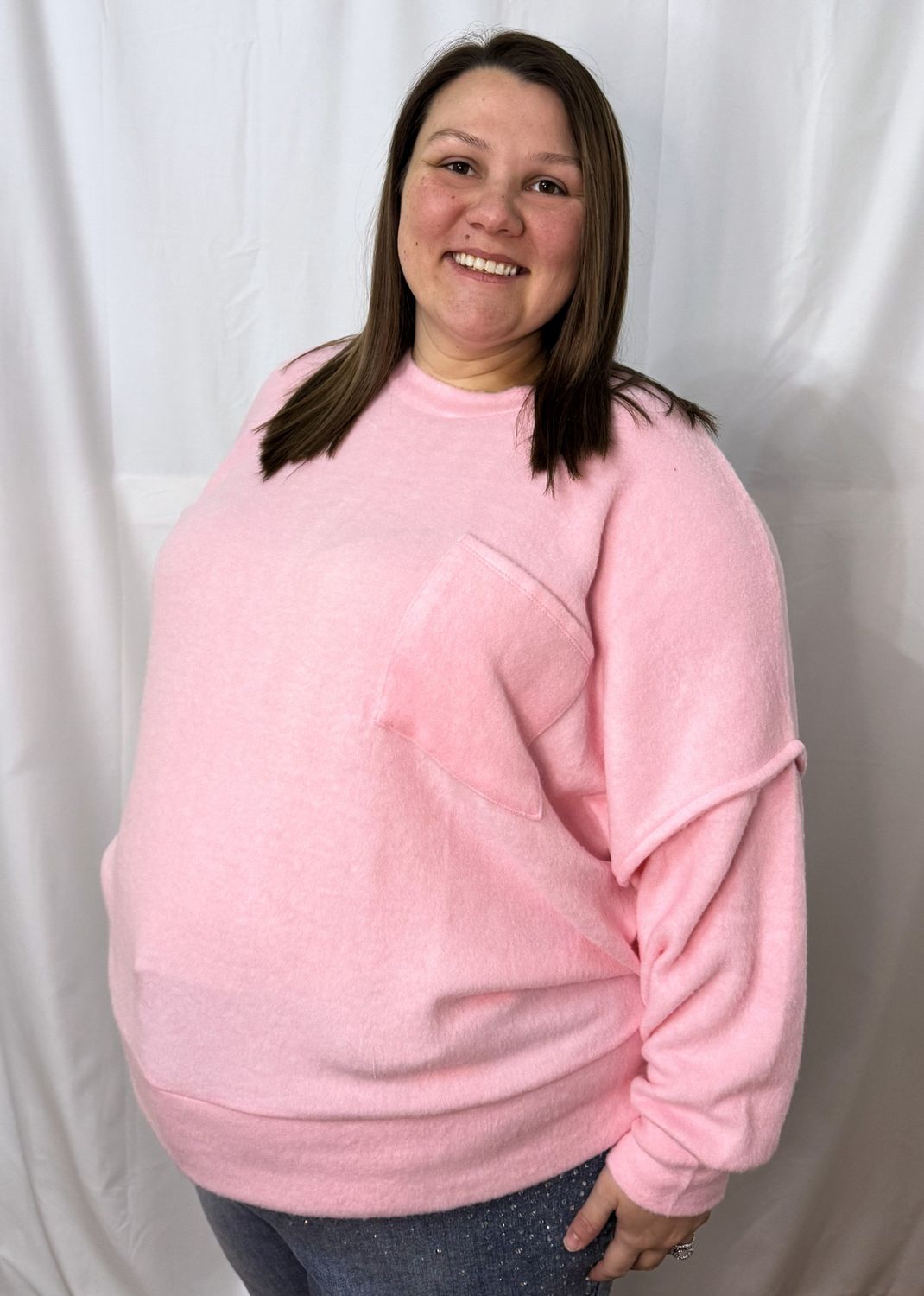 Plus Brushed Melange Drop Shoulder Sweater, Color: DK Pink, Size: 1X/2X-Large
