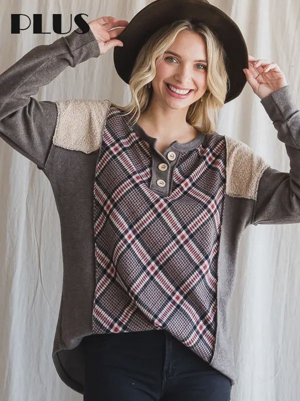 Color Block Button Front Pullover Top