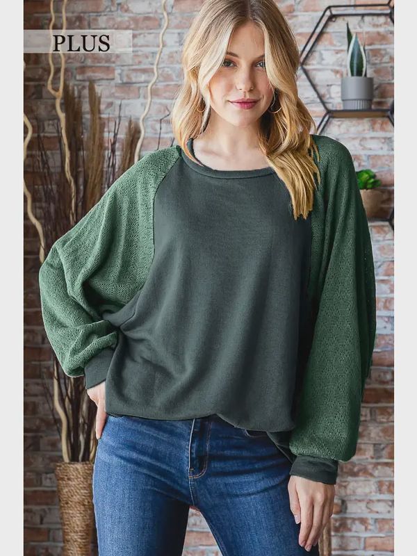 Lace Contrast French Terry Top