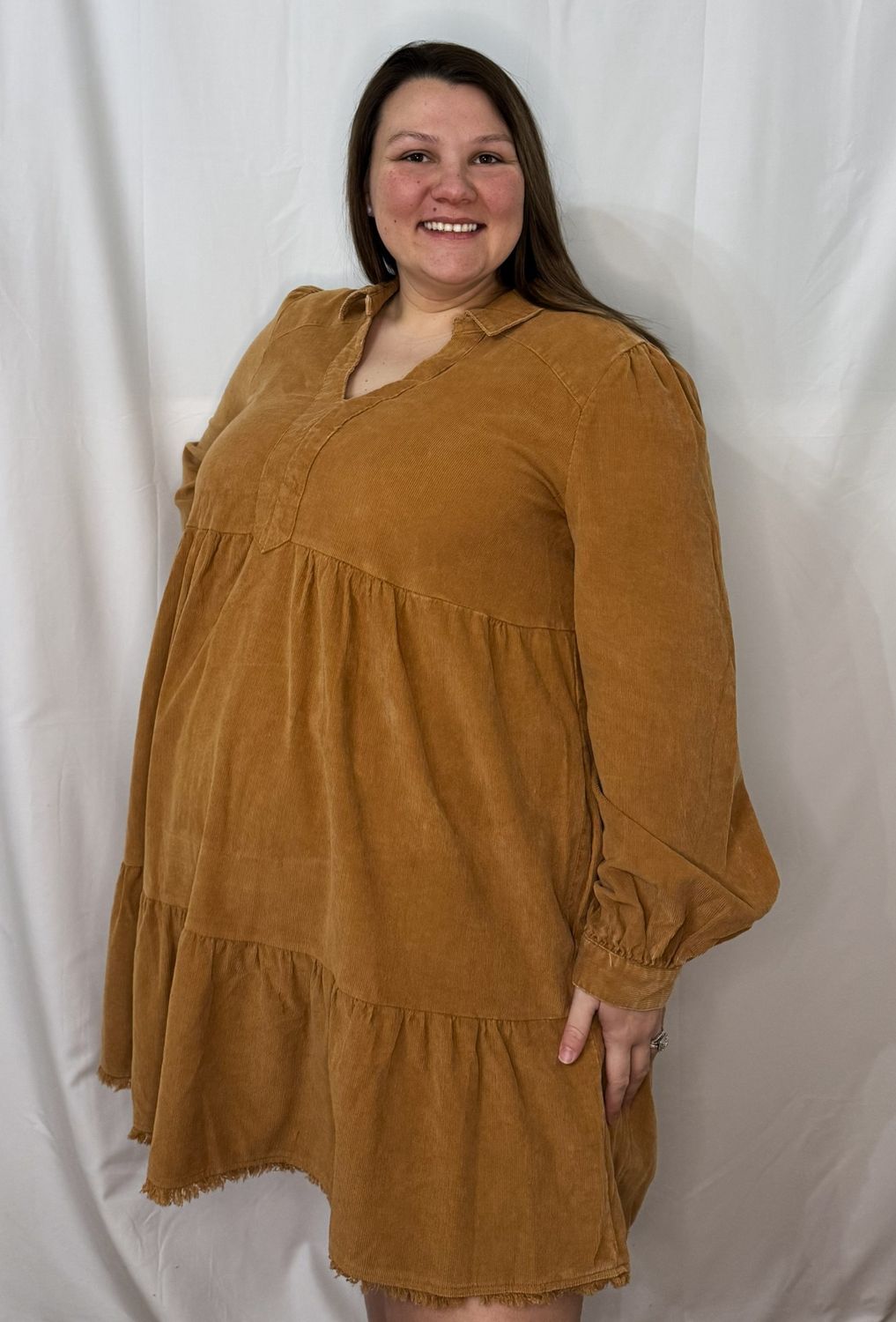 Plus Mineral Wash Corduroy Tiered Dress, Size: X-Large