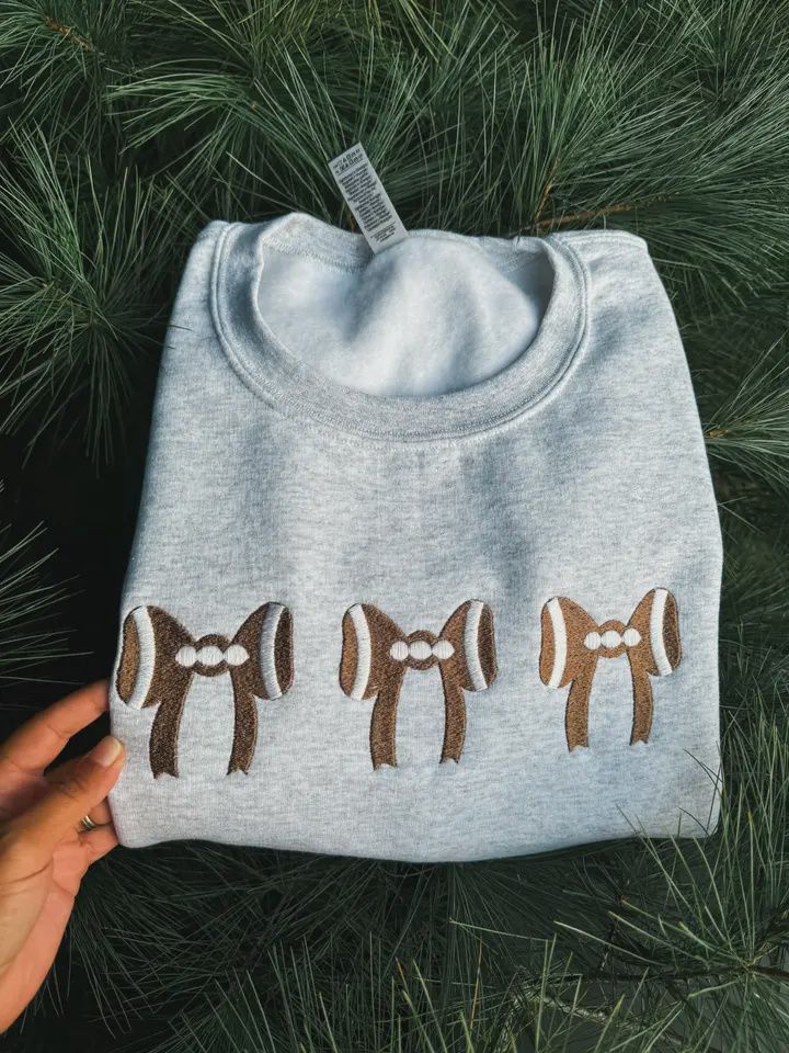 Football Bows Embroidered Crewneck, Size: Small