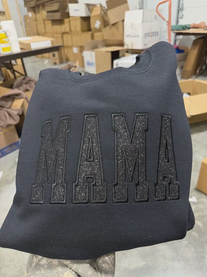 Mama Embroidered Glitter Crewneck, Size: Small