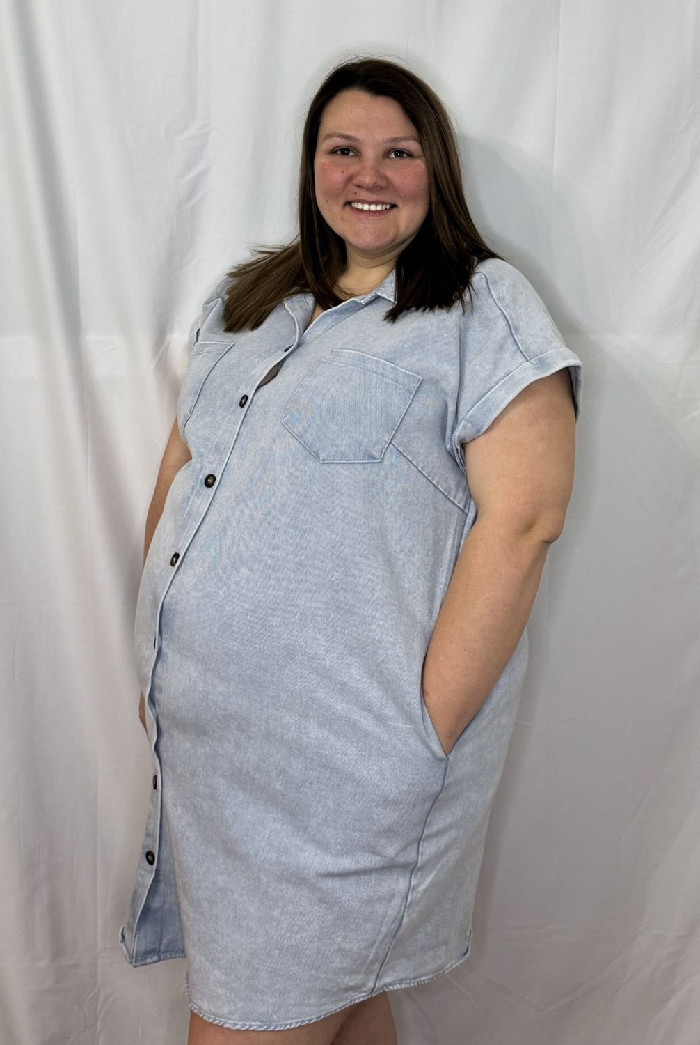 Plus Washed Twill Shirt Dress, Size: X-Large