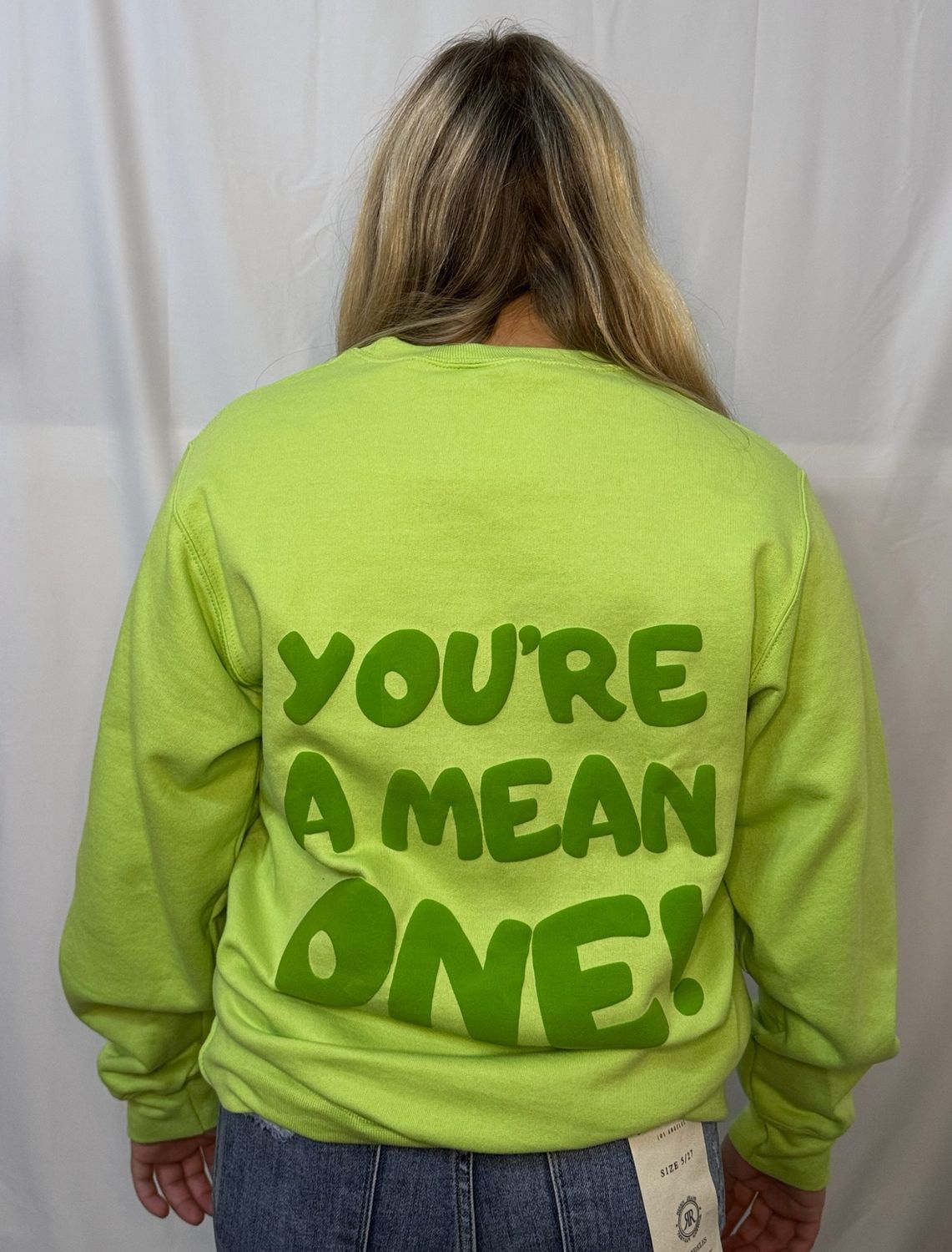 You're A Mean One Lime Green Graphic Crewneck, Size: Small