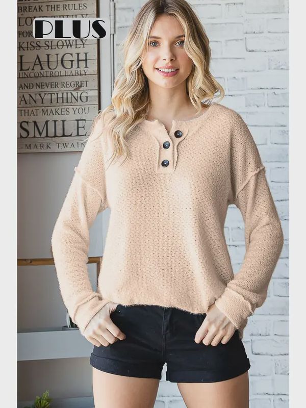 Knit Button Front Drop Shoulder Top