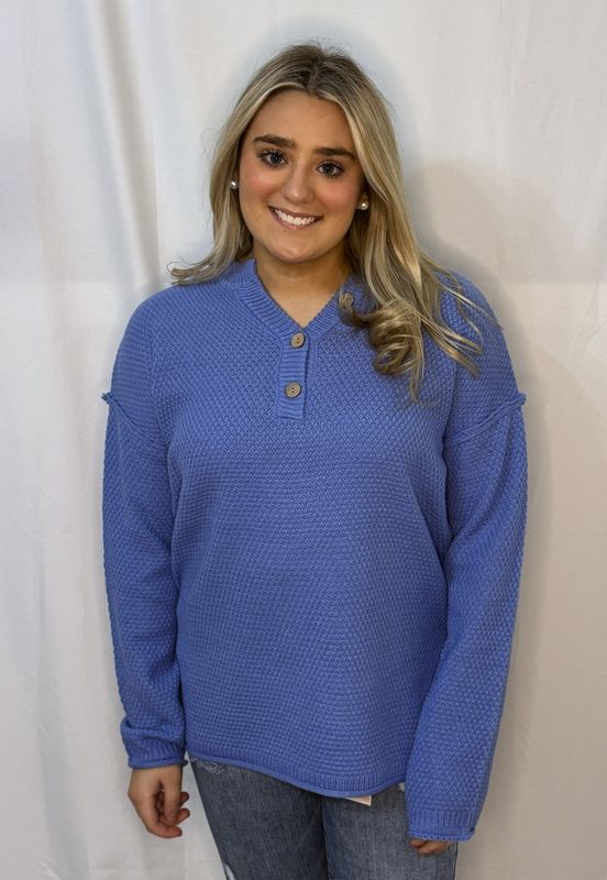 4 Buttons Henley Neckline Basic Sweater