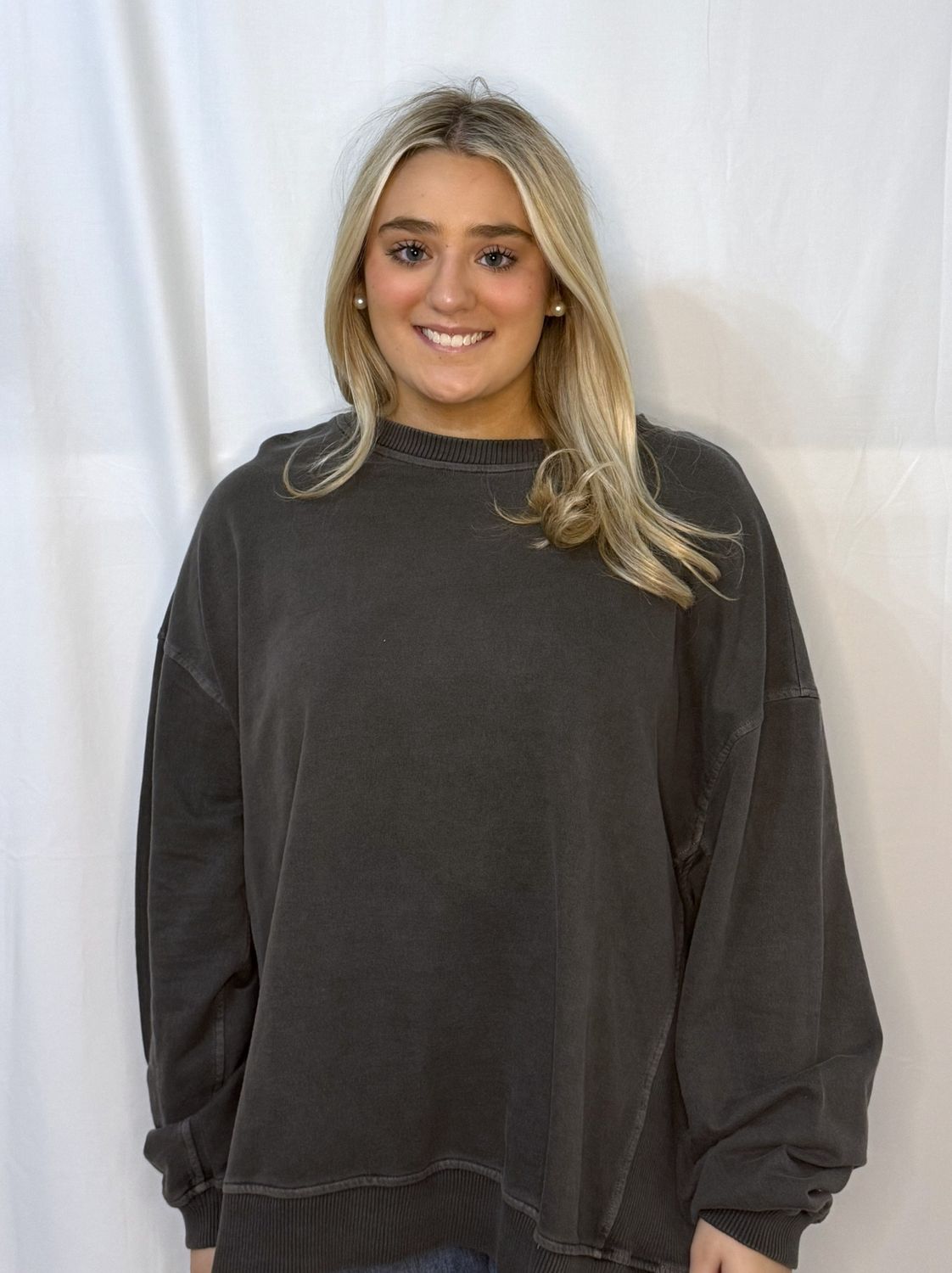 Plus F/terry Pigment Dye &amp; Enzyme Washing Pullover, Color: Black, Size: 1X-Large