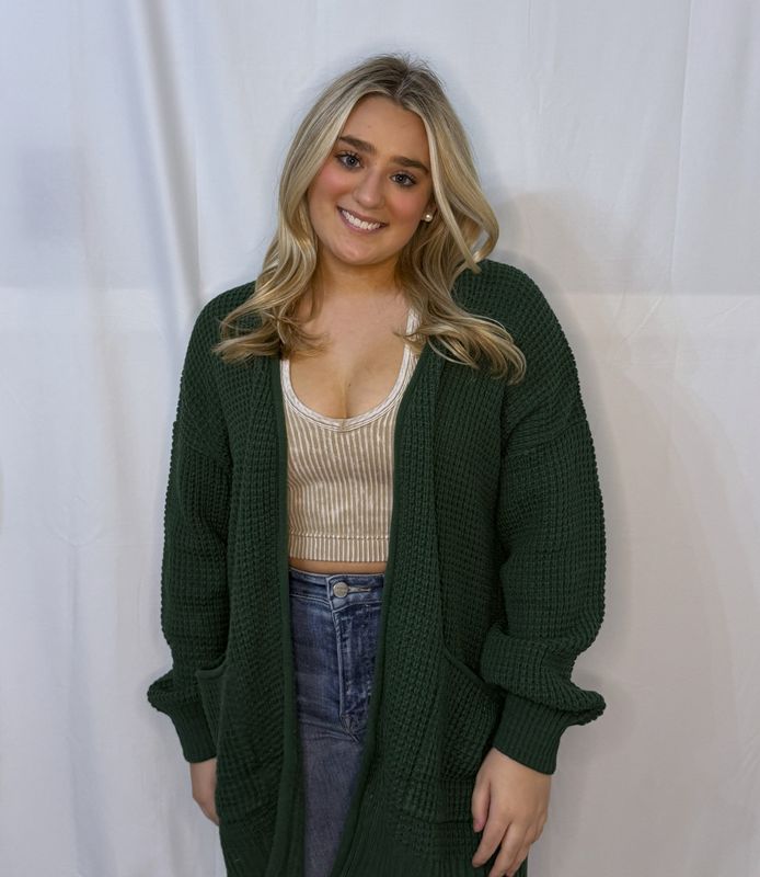 Plus Low Gauge Waffle Open Cardigan Sweater