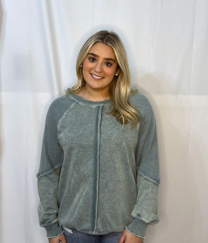 Ldc Waffle Knit Patchwork Exposed Seam Raglan Sweatshirt