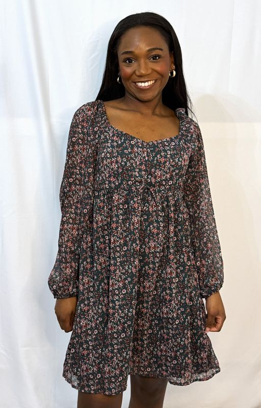 Floral Print Sweetheart Neck Shirred Back Mini Dress