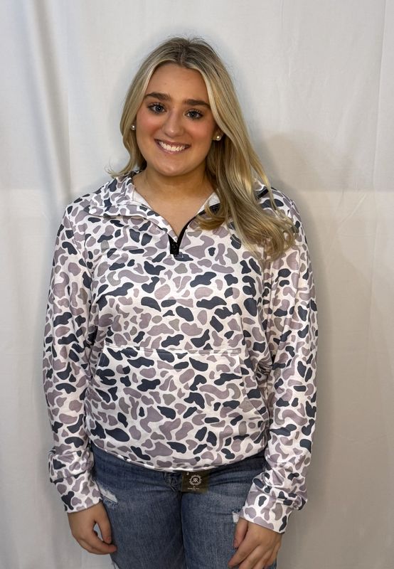 Camouflage Kangaroo Pocket Collar Pullover Sweatshirt