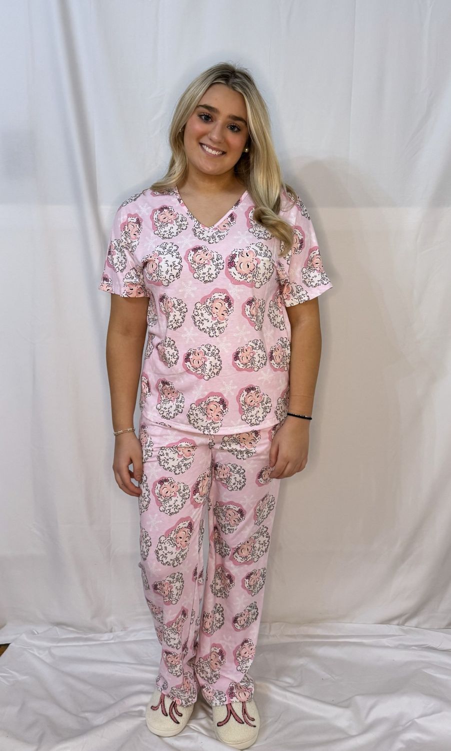 Christmas V Neck Drawstring Pants Loungewear Sets, Size: Small