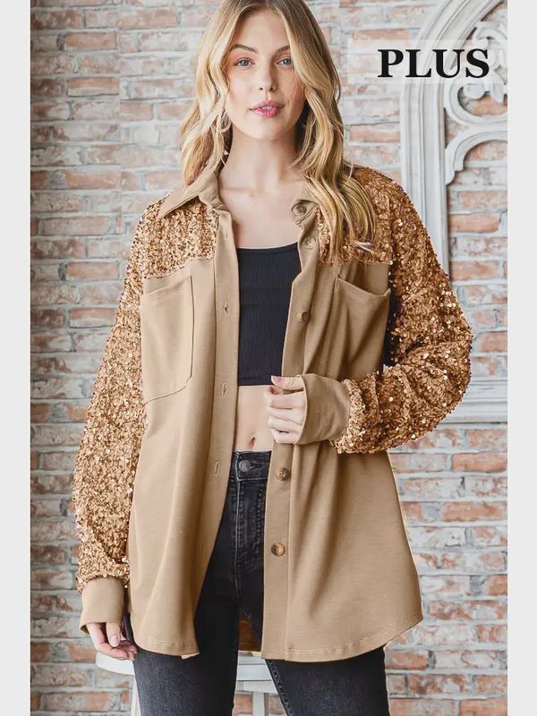 Sequin Contrast Collared Women's Shacket