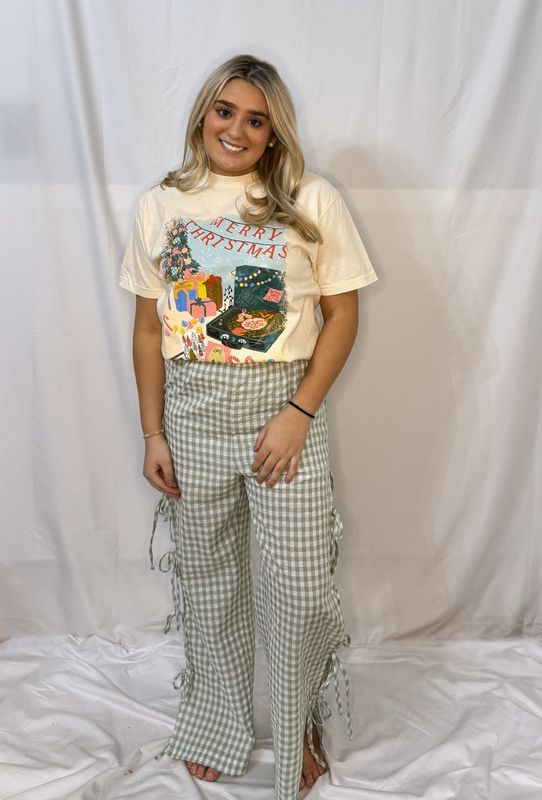 Bow Side Split Plaid Casual Pants