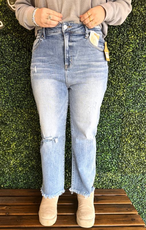 High Rise Crop Bootcut Frayed Jeans