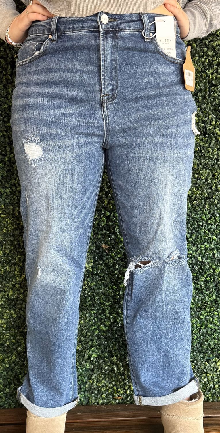 High Rise Crop Girlfriend Roll Up Jeans, Size: 1X