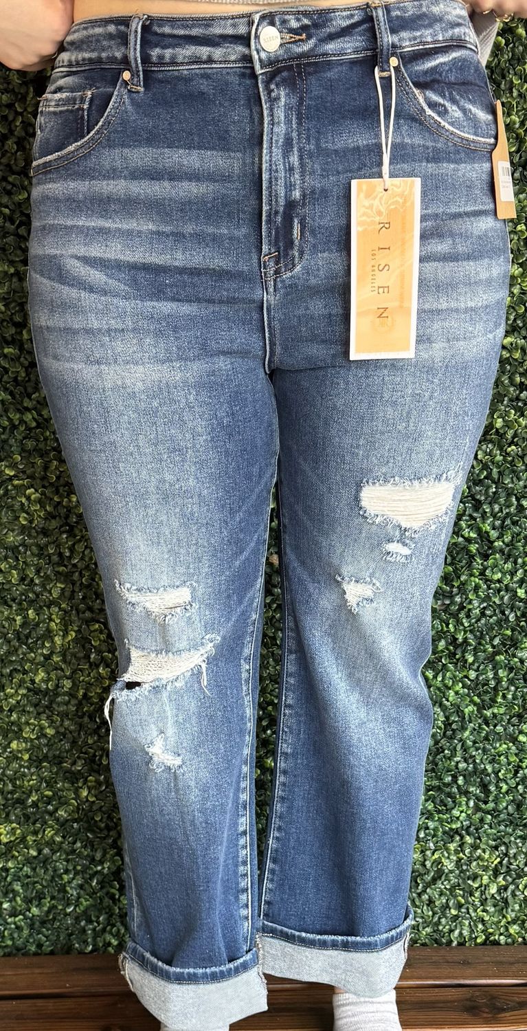 Mid Rise Ankle Straight Cuffed Jeans, Size: 1X