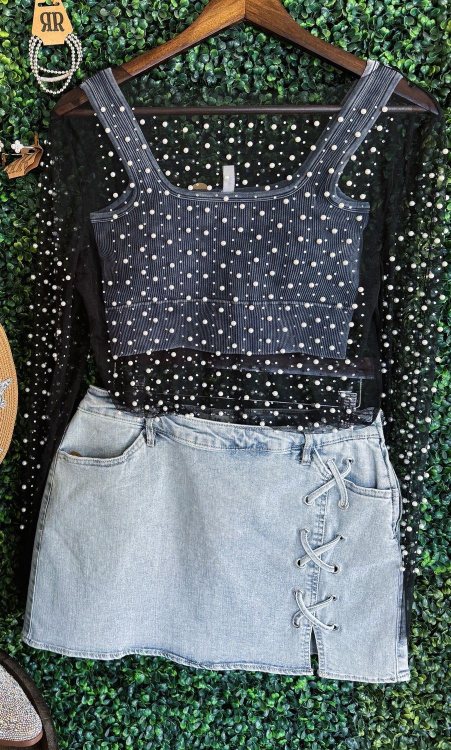 Lace Up Denim Mini Skirt, Size: Small