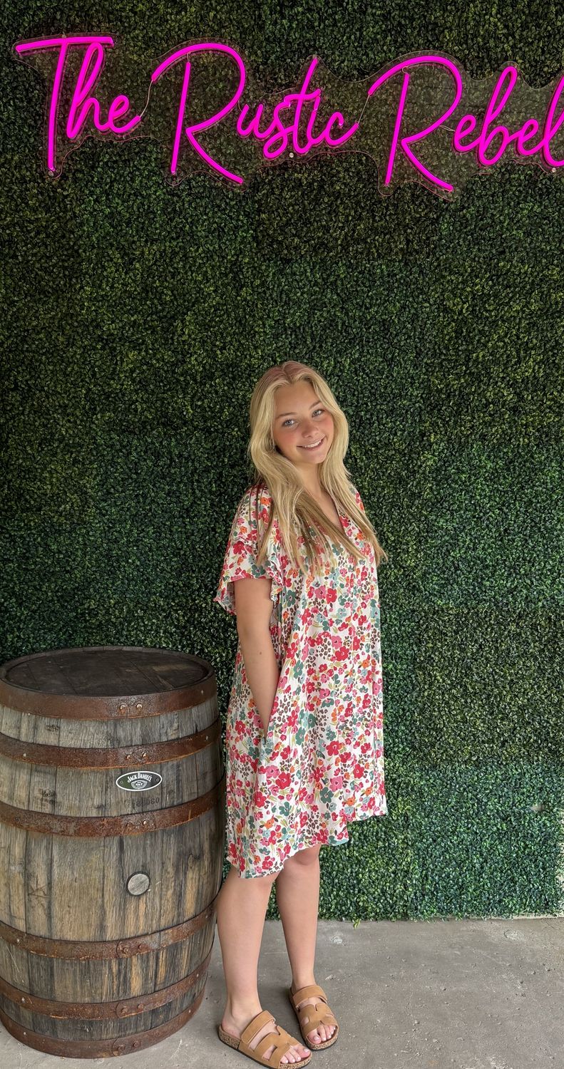 Floral Printed Challis Woven Dress, Size: Small