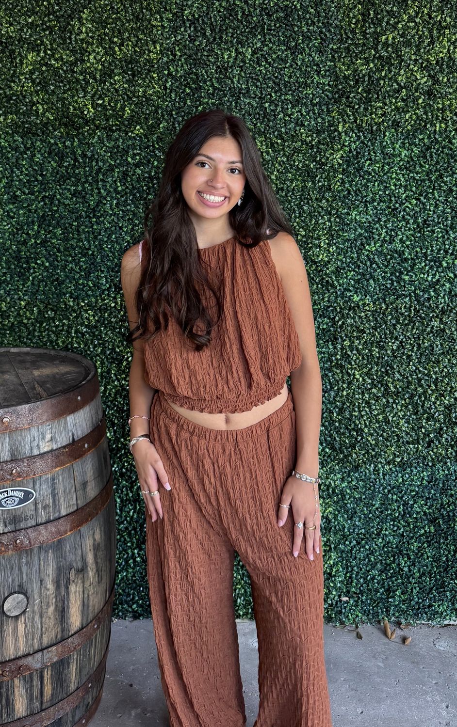 Textured Stretchy Crop Tank and Pants Set, Color: Ginger, Size: Small