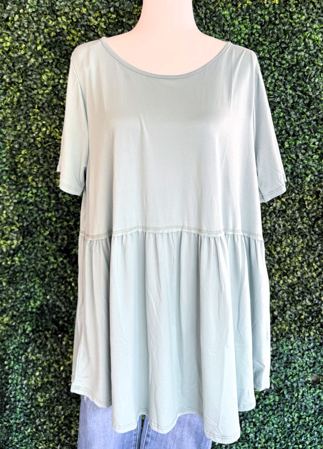 Round Neck Babydoll Knit Top, Color: Aloe, Size: XL