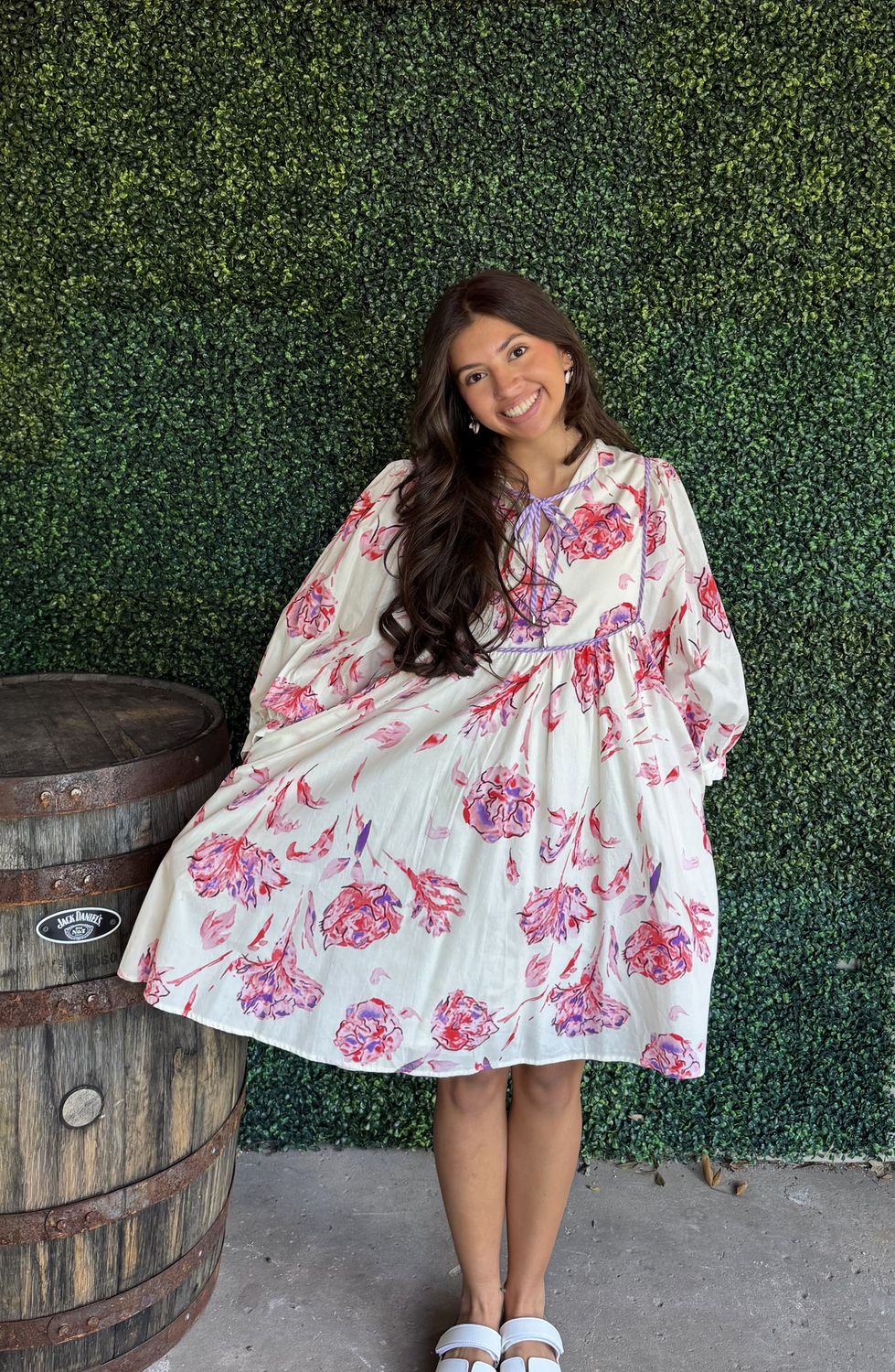 Floral Balloon Sleeve Mini Dress, Size: Small