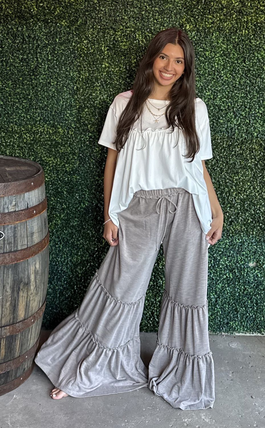 Milla Ruffled Wide Leg Pants, Color: Brown, Size: Small