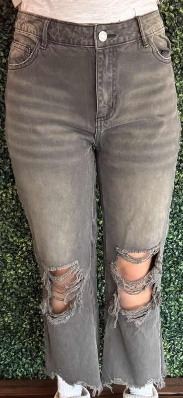 Distressed Vintage Washed Wide Leg Pants