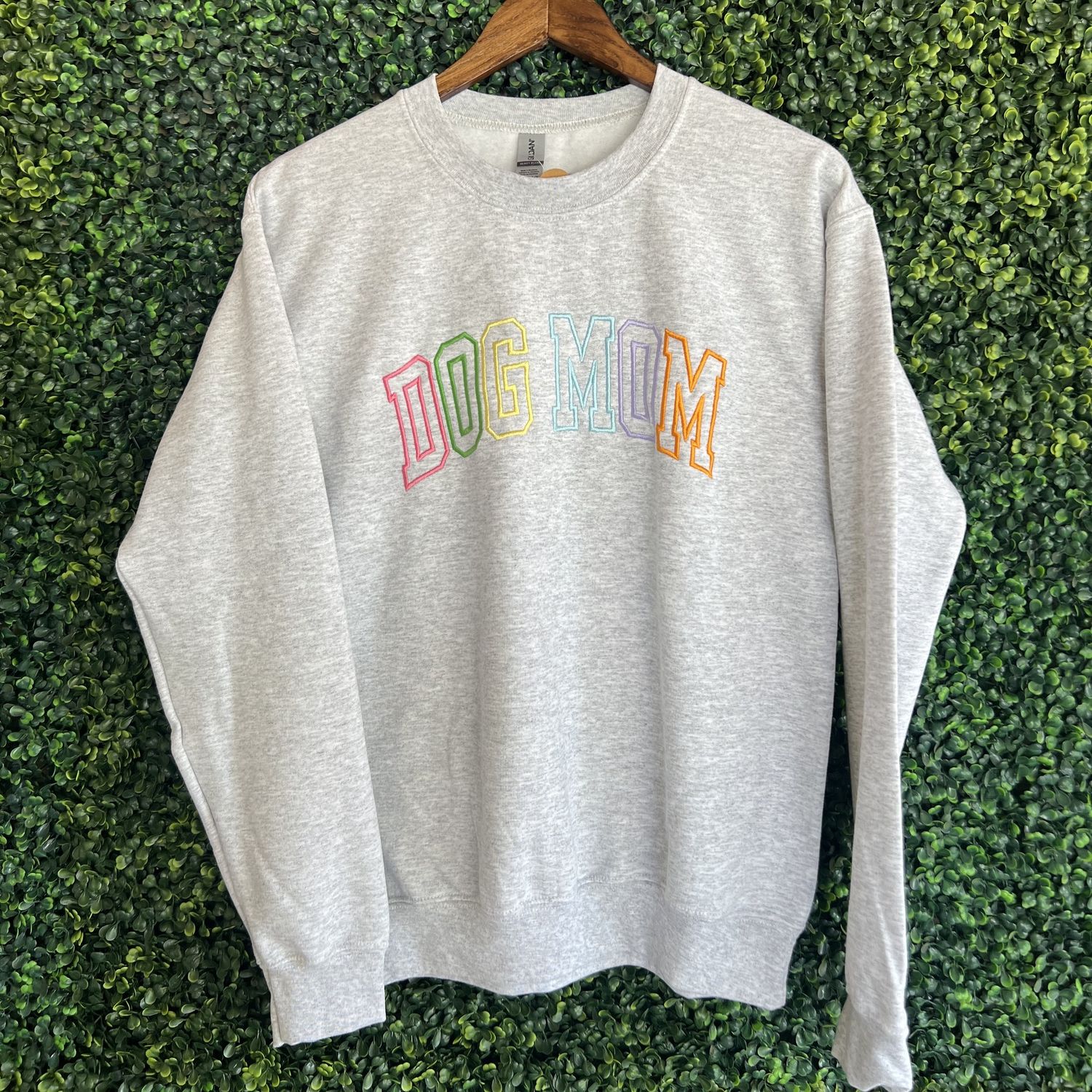 Dog Mom Multi Color Varsity Embroidered Sweatshirt, Size: Small