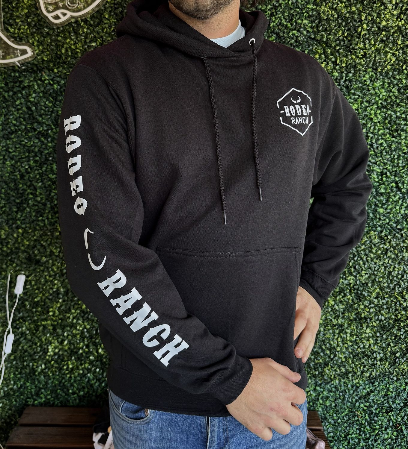 Rodeo Ranch Branding Logo Hoodie Sweatshirt, Color: Black, Size: Small