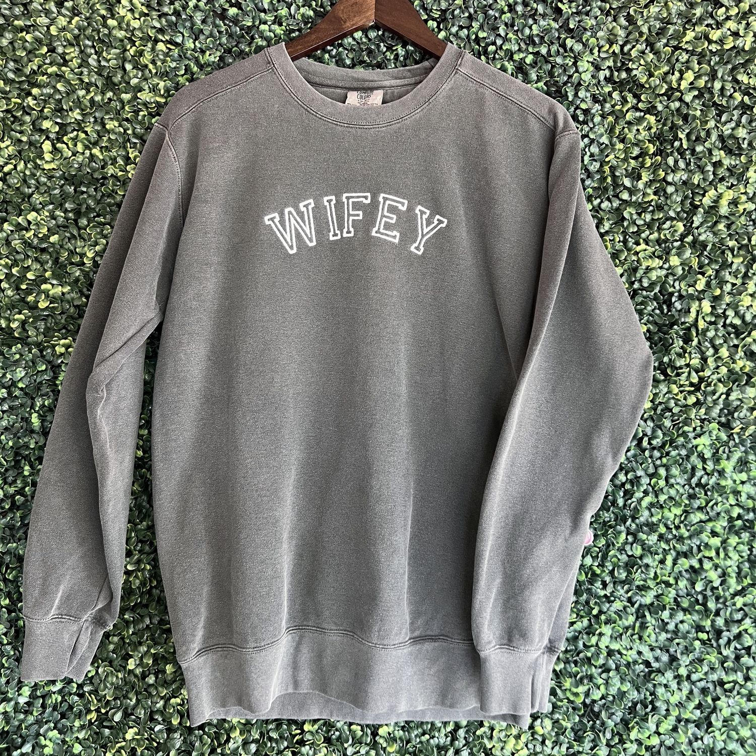 Wifey Embroidered Comfort Color Sweatshirt, Color: PEPPER, Size: Small