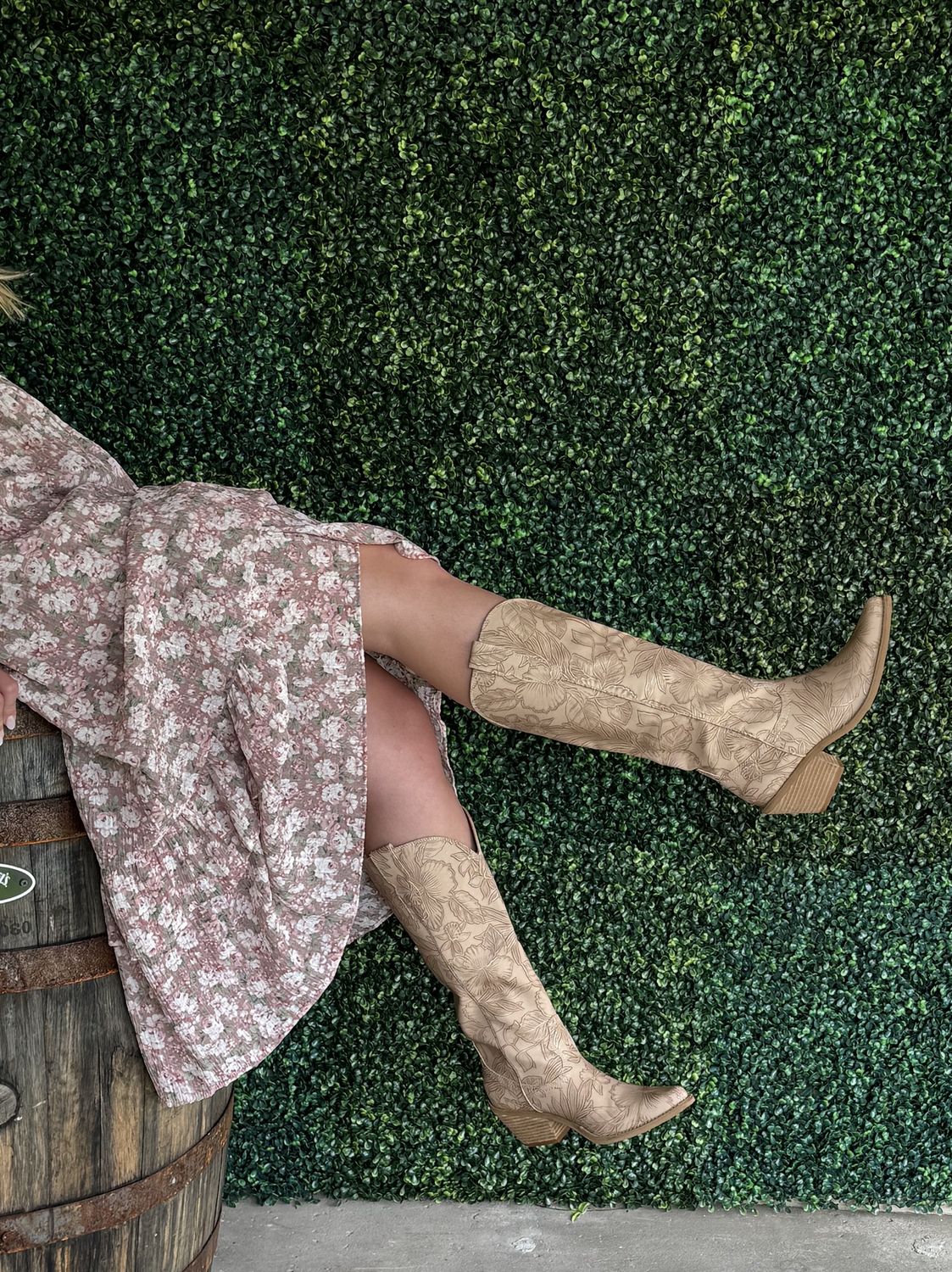 Embossed Floral Western Boots, Size: 5.5