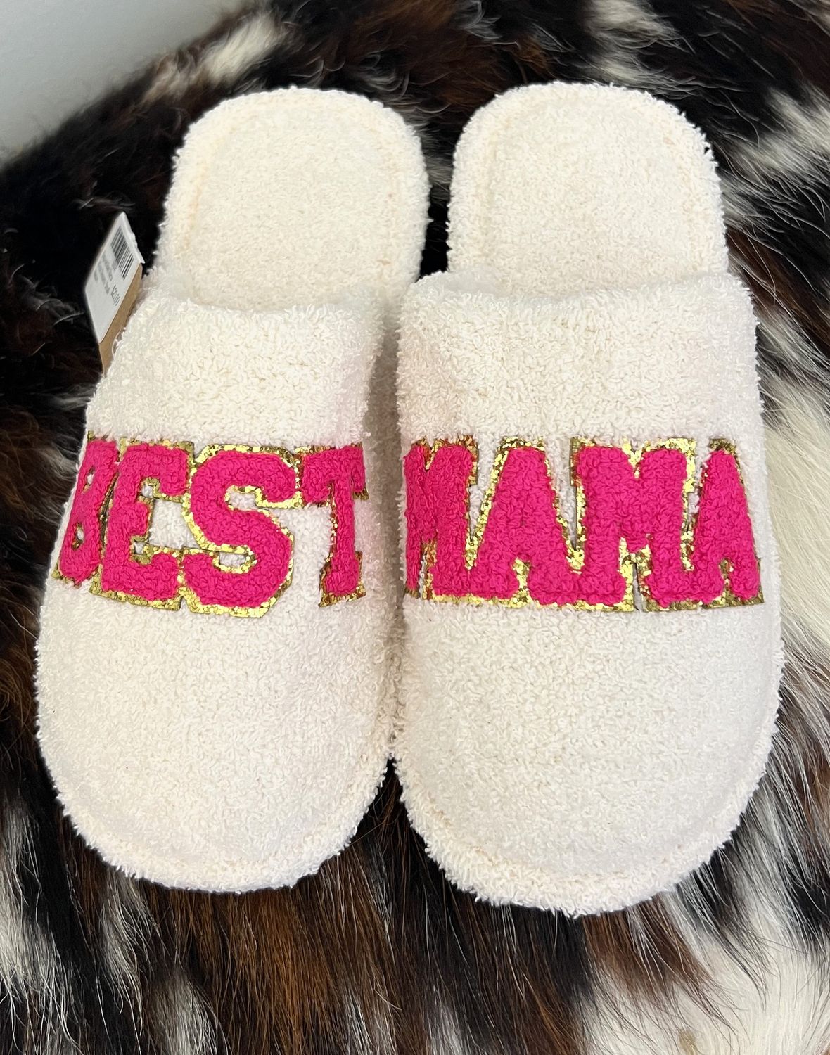 Sequined Best Mama Winter Slippers, Size: Small-Medium