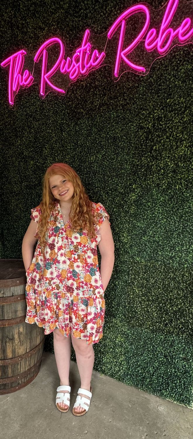 Ldc Floral Printed Split Neck Flutter Sleeve Dress, Size: Small