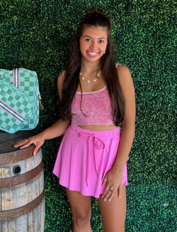 Solid Drawstring High Waist Skort, Color: Pink, Size: Small