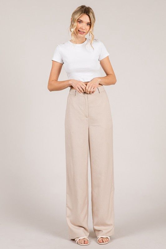 Lawn Linen Wide Leg Easy Fit Trousers, Color: Sand, Size: Small