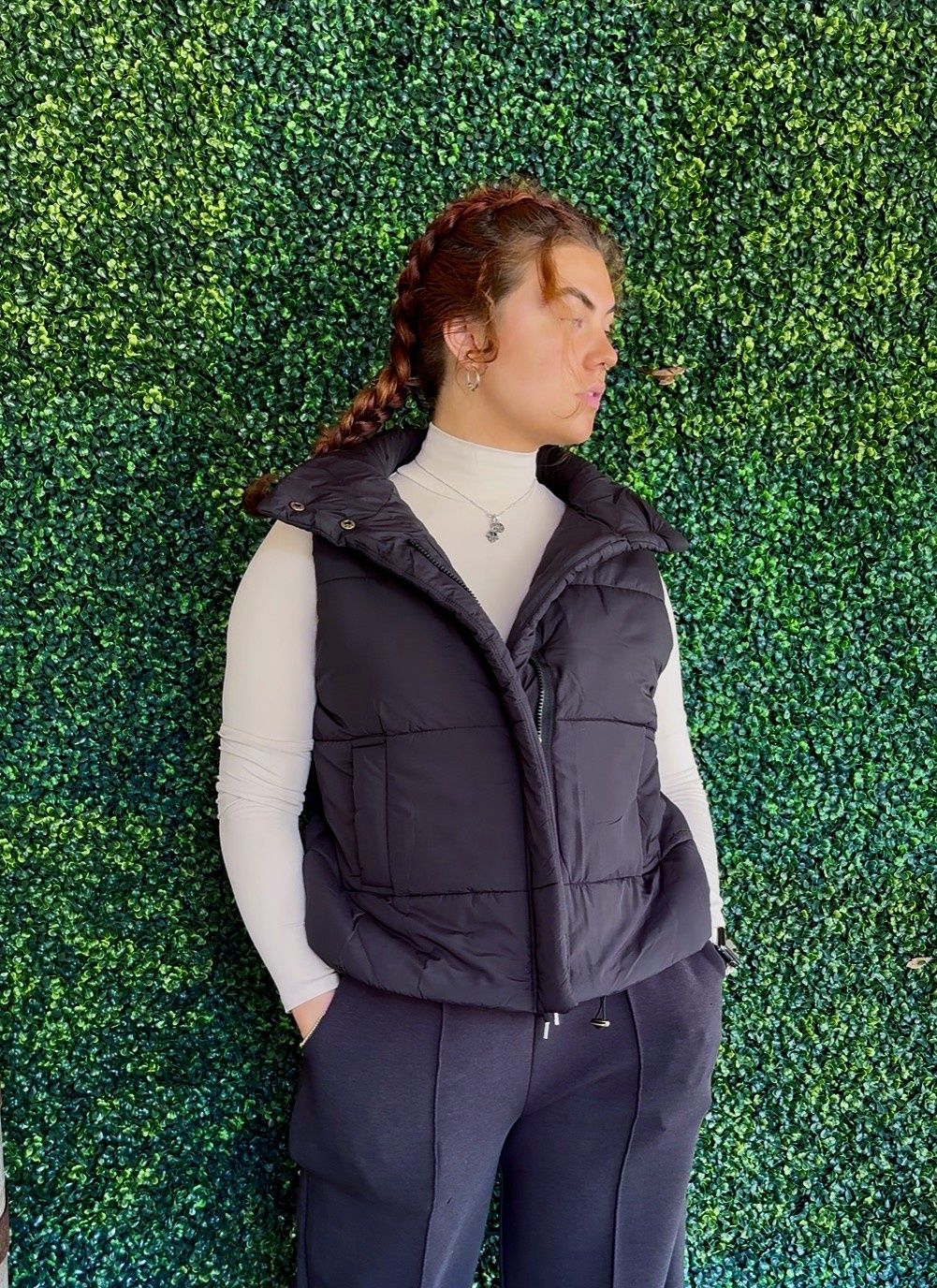 High Neck Puffer Vest, Color: Black, Size: Small