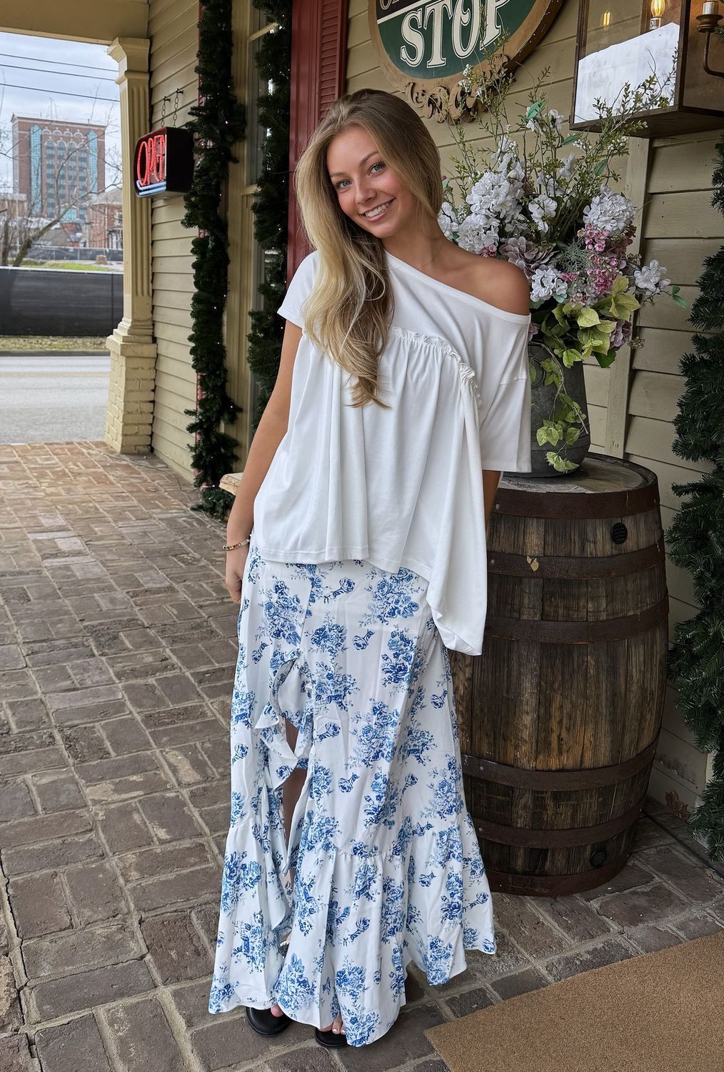 Summer | Boho Floral High Waist Ruffle Split Maxi Skirt, Size: Small