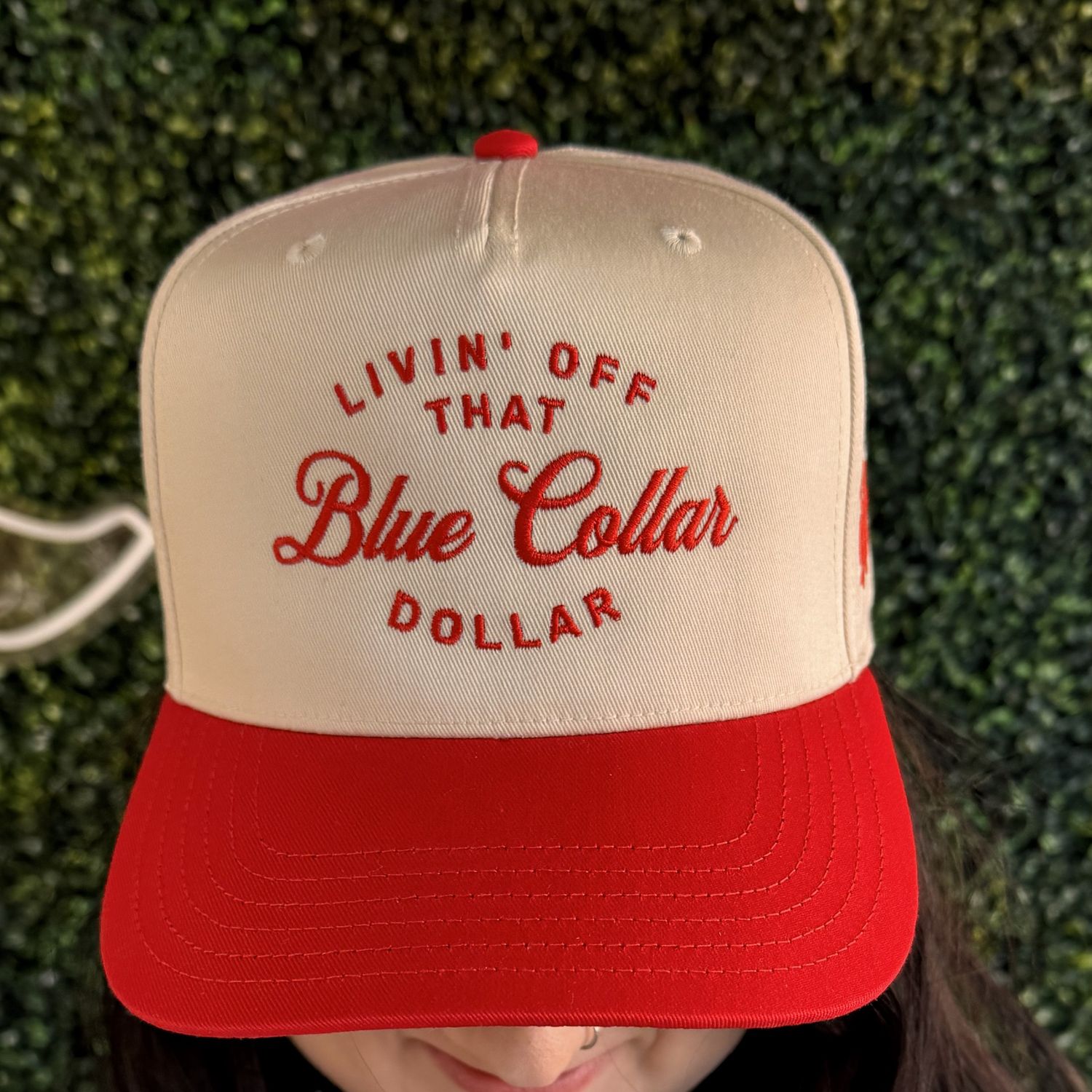 Blue Collar Dollar Trucker Hat, Color: Retro Red
